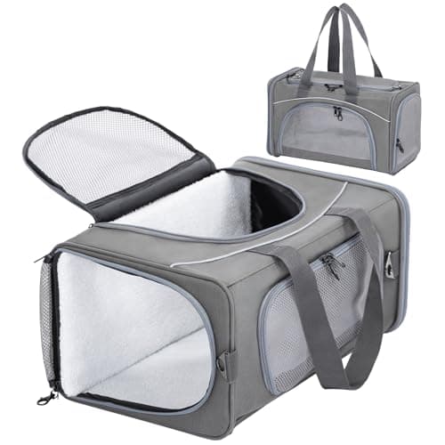 Petsfit Airline Approved Carrier, Cat Transport Carrier for Small Dogs,Foldable small dog Carriers Two-Way Placement on Plane Pet Carriers for Travelling,Grey,49cm*23cm*30.5cm