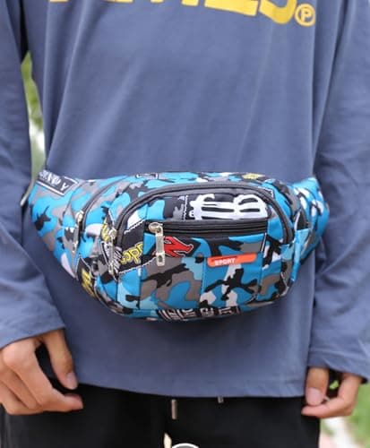 Semazz Bum Bag Camo,Waist Bag Bumbags Camouflage Belt Bag Waist Bags Fanny Pack Fabric Nylon Money Belt for Men Boys Running Hiking Travel Sports Blue — view 2