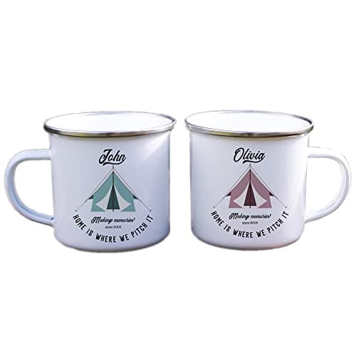 Tent Enamel Camp Mug | Personalised Camper Gift | His and Hers | Couple Travel Present | Accessories Camping | Home is Where We Pitch It — view 6