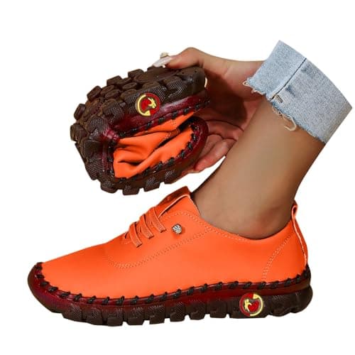 Womens Walking Shoes Womens Trainers Waterproof Non Slip Walking Shoes Lightweight Soft Wide fit Running Sneakers Casual Orthopedic Shoe Ladies Lace up Sneaker for Tennis Gym Tennis Orange 5 — view 4