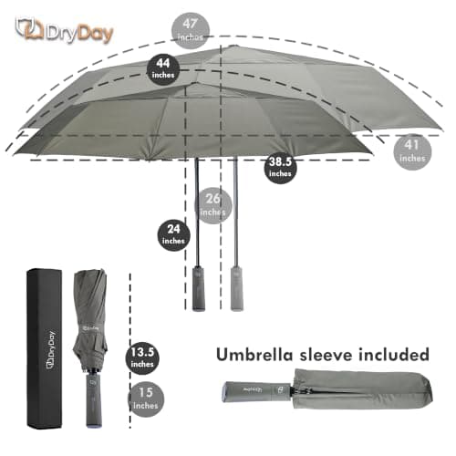 DryDay Premium Windproof Travel Umbrella, Double Canopy, 10 Alum Ribs, Khaki Green, 44 Inches, Classic — view 3