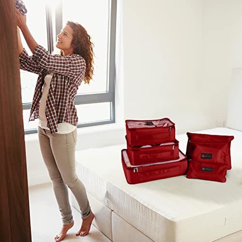 Vinsani 6pc Packing Cubes Travel Organiser Set for Suitcase, Wine Red — view 6