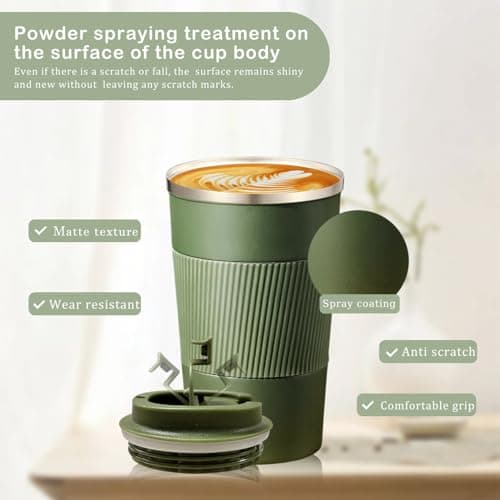 Senshuomy Travel Mug, Insulated Coffee Cup with Leakproof Lid, Reusable Coffee Cups Travel Cup, Stainless Steel thermaol Mug for Hot Cold Drinks (Green 380ml) — view 6
