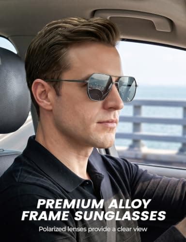 DIUWEU Polarised Aviator Sunglasses, Metal Frame Square Sunglasses Mens, UV400 Protection, Classic Sun Glasses for Driving, Travel — view 2