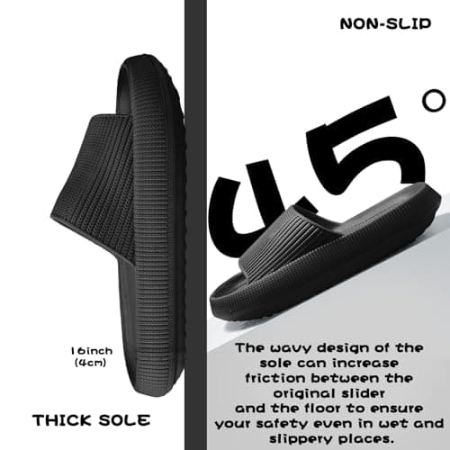 BHFRGAS Sliders Cloud Slippers Women Men，Non-Slip Mens Womens Slippers Cloud Sliders，Soft Flip Flops with Thick Sole for Shower Bathroom Pool Beach，Black, 3.5-4 UK — view 5