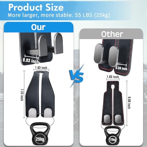 Car Hooks for Headrest, Leather Car Seat Back Storage Organizer Interior Accessories, More Wide & Deep Auto Seat Hook Hangers for Purse Umbrellas Handbag Clothes Coats Grocery Bags (Black-2 Pack) — view 5
