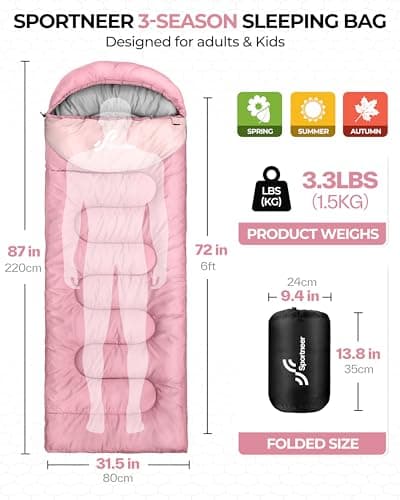 Sportneer Sleeping Bags for Adults - Kids Sleeping Bag 3-4 Season Lightweight Backpacking Sleeping Bag Cold Weather & Warm, Compact, Single Adult Girls Boys Camping Sleep Bag — view 2