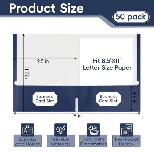 50 Packs Navy Blue Two Pocket Folders,File Folder Letter Size,8.5x11Inches File Folders for Office,School and Home,Organizer File Folder — view 2
