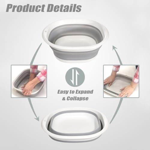 5L Collapsible Washing Up Bowl - Folding Hand Wash Basin, Plastic Washing Up Bowl, Retractable Water Storage Basin, Portable Food Storage Camping Bowls, Multipurpose Outdoor Travel Basins (M Grey) — view 3