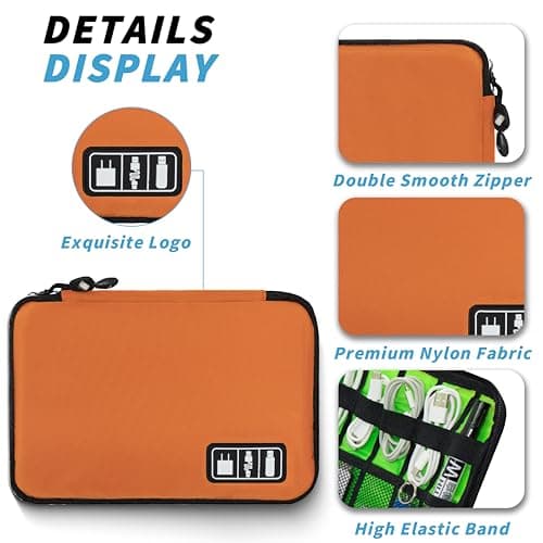 Miavers electronic organizer, electronic accessory pack, travel cable organizer, suitable for iPad Mini, hard drive, cable, charger (Orange, Single Layer- Medium) — view 2