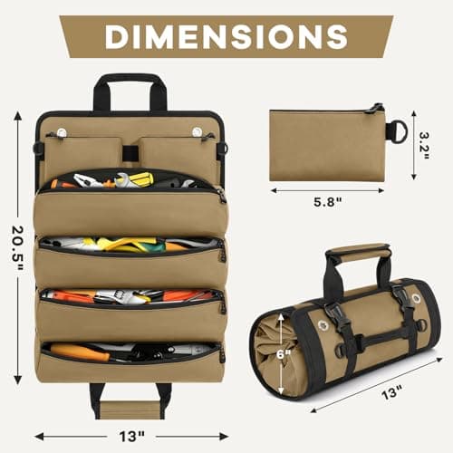 LASUK Heavy Duty Tool Roll Bag 52×33 CM, Khaki — view 2