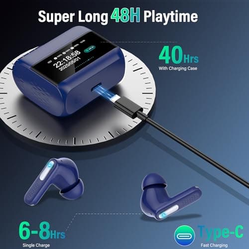ZYHKON Wireless Earbuds, 2026 Bluetooth 5.4 Headphones In Ear with ANC/ENC Noise Cancelling Mic, HiFi Stereo Bluetooth Ear buds with Multifunctional Touchscreen, 5 EQ Modes Bluetooth Earphones, Blue — view 6