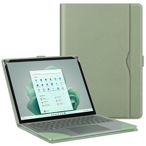 FINTIE Sleeve Case for 13.5 Inch Microsoft Surface Laptop 5/4/3/2 (Model: 1951/1868/1958/1950/1867/1769), Premium PU Leather Protective Folio Book Cover with Large Pocket, Sage