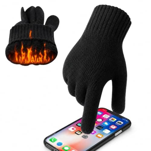 Innfttwo Merino Wool Thermal Gloves Womens, Mens Winter Glove, Winter Touchscreen Gloves with Fleece Lining for Running Ski,Black,L