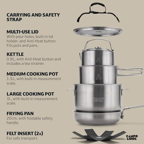 Campo Libre® Enzo Camping Cookware Set – Durable Stainless Steel Pots & Pan with ProCore Technology, Induction Compatible Outdoor Cooking Set, Compact Stackable Design, 6-Piece Cookware Set — view 4