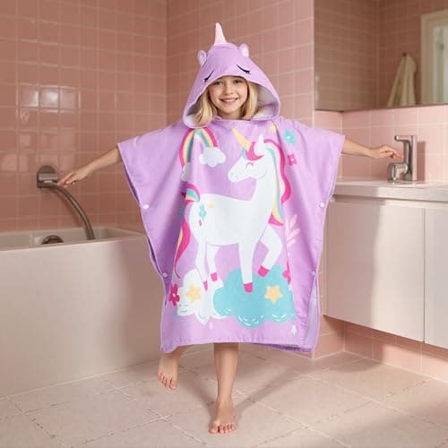 Joiedomi Kids Beach Towels 30"x30" with Hood for Girls, Flamingo Hooded Toddler Bath Towel Poncho Quick Dry Soft Microfiber 30"x30" beach towel for kids — view 5