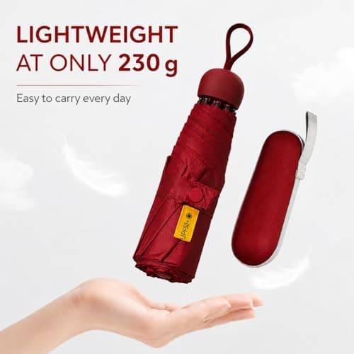 Mini Folding Umbrella with Case, Pocket Sized Lightweight Portable Umbrella, Light Compact Rain Umbrella for Travel Outdoor Daily Use, Small Sun Rain Pocket Umbrella for Girls and Women men (Red) — view 3