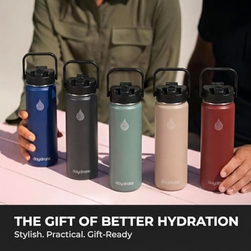 Insulated Metal Water Bottle with Straw 750ml- Stainless Steel Water Bottle, BPA Free, Dual Lid Straw & Spout, Leakproof, 24 Hours Cold & Hot, Work, Travel, Gym Bottle for Men & Women-Orange- Daydrate — view 6