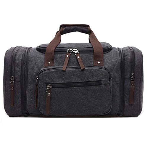 Expandable Canvas Holdall Bag for Men, AIZBO Travel Bag 55L Suitcase Large Duffel Bag for Men with Multi-Pockets, Overnight Weekend Bag, Unisex Holdall Travel Duffle Bag, Weekender Bag for Women