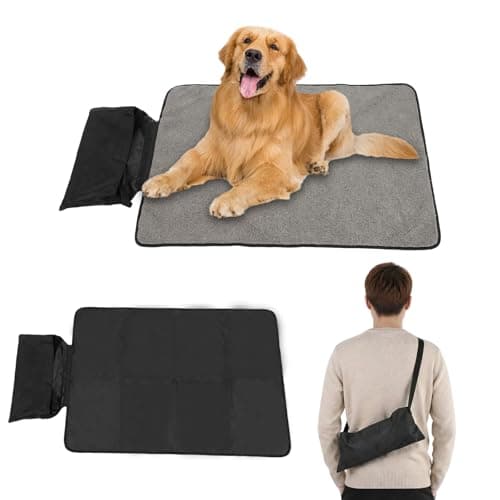 Portable Pet Blanket, 100x70cm Foldable Waterproof Dog Travel Mat Reversible Floor Plush Mat Machine Washable Large Dog Mats Anti-Slip Bottom and Storage Bag for Dog Cat Indoor Outdoor Camping