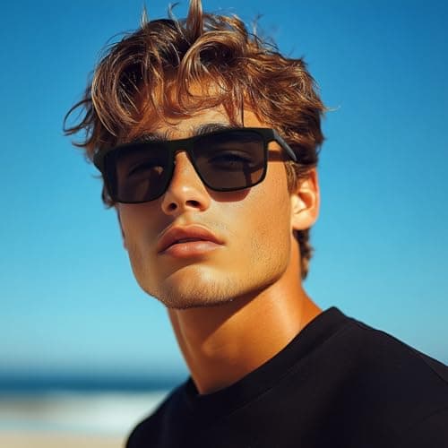 Neusaro Men's Polarised Sunglasses, Rectangular UV Driving Shades red — view 2