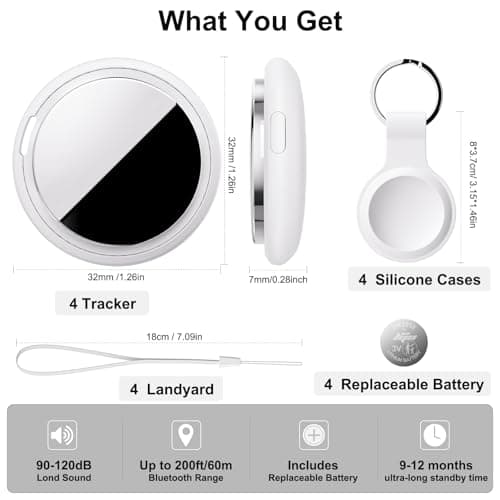 Bnlei Air Tracker Tag Works with Apple Find My (iOS Only) Includes Replaceable Battery, Bluetooth Smart Item Locator Key Finder for Keys, Luggage, Wallet, Car, Bicycle (4-Pack-White) — view 5