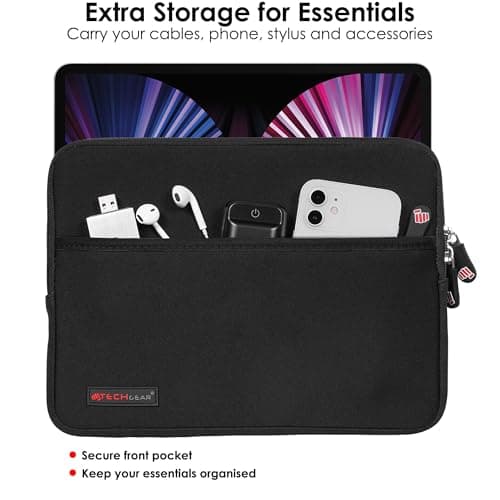 TECHGEAR Universal Neoprene Padded Sleeve Case for 9-11" Tablets: iPad Pro/Air 11", iPad A16 10.9", iPad 10.2", Samsung Tab A11 Plus A9+ S10 Lite S9 FE, Lenovo Tab M10 - Shockproof Zipped Pouch — view 5