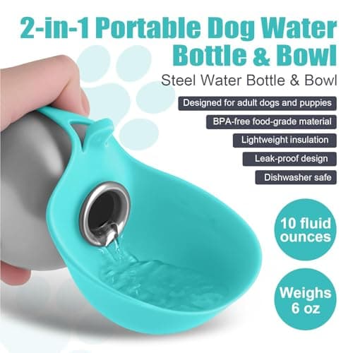 Stainless Steel Dog Water Bottle for Walking 285ml, 2-in-1 Portable Dog Water Bottle with Foldable Silicone Bowl, Feeding & Watering Supplies for Dogs, Dog Bottle for Travel and Walks (Cream) — view 2