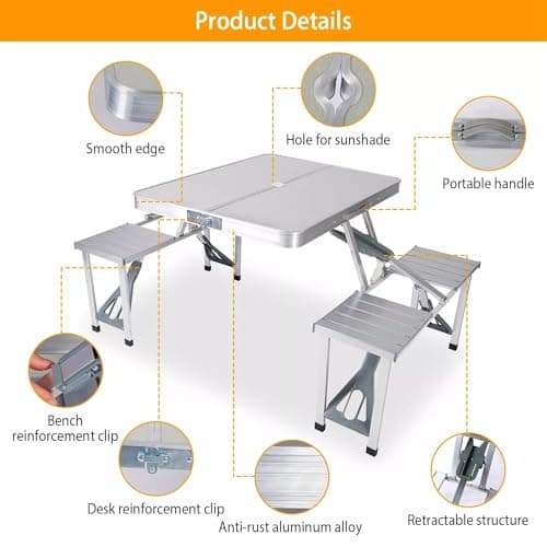 WY8 Luxury Aluminium Folding Portable Camping Picnic Table Stool Chair Set Garden Table set with One year warranty — view 4