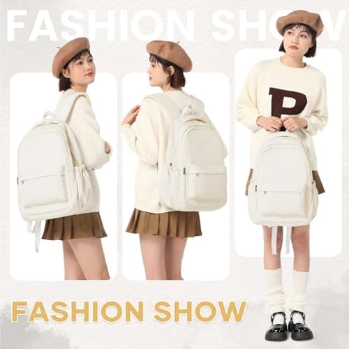 WEPLAN School Backpack School Bag for Teenage Girls Boys College Rucksack Lightweight Schoolbag Casual Backpack Dayback Women Bookbag College Waterproof 14 Inch Laptop Backpacks,A2-Beige — view 2