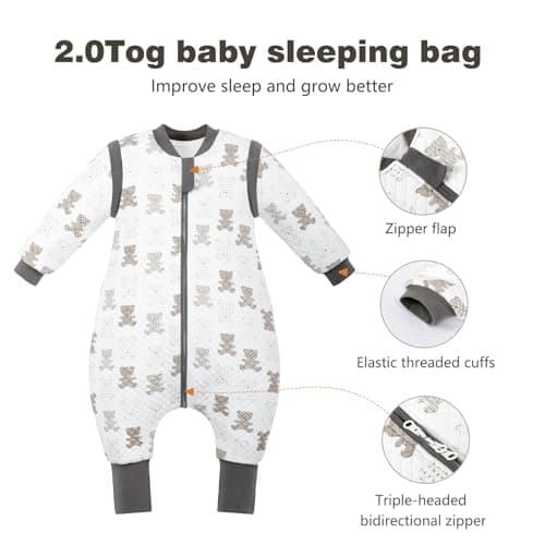 MIKAFEN Baby Sleeping Bag with Feet, 2.0 Tog, Removable Sleeves 6-18 months — view 3