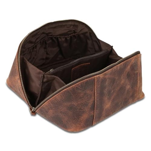 Luxury Leather Men’s Toiletry Travel Bag – Handmade Dopp Kit with Waterproof Interior, Spacious Storage & Carry Handle – Shaving Kit Bag for Men & Women — view 6