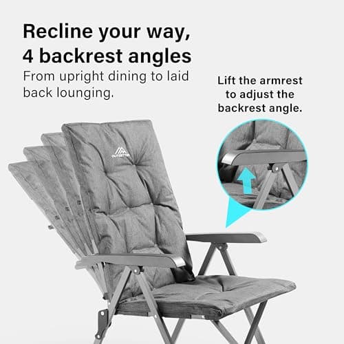Luxury Adjustable Camping Chair for Adults Heavy Duty Outdoor 4-Position High Back Oversized Garden Padded Folding Chair for Caravan Dining Beach Picnic Fishing 150kg Load Capacity Grey — view 4