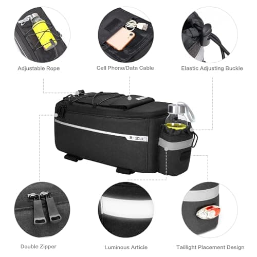 Eidoct 10L Waterproof Bicycle Rear Pannier Bag with Insulated Storage Pouch and Shoulder Strap for Bike Rack - Reflective Commuter Bag (Black) — view 2