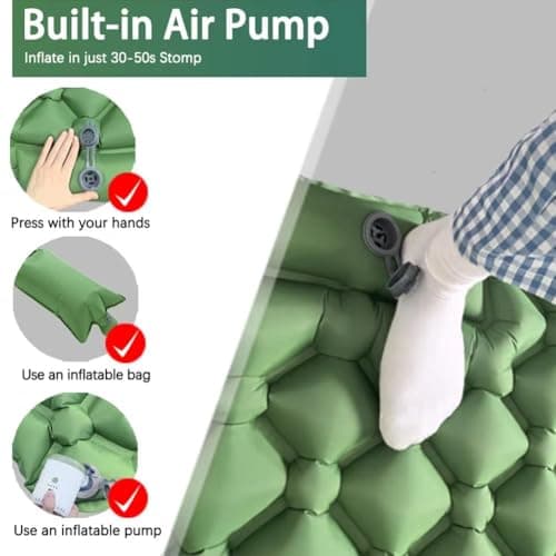 Camping Sleeping Pad with Built-in Foot Pump & Pillow, Thick Ultralight Inflatable Sleeping Mat, Compact Camping Mat for Hiking, Backpacking, Festivals & Tent (Grey) — view 5