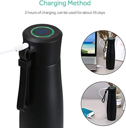 flintronic Drink Flasks, 400ML Vacuum Cup Flasks Rechargeable LCD Temperature Display | 304 Stainless Steel Hot & Cold Sports Drinks Bottle for Home, Office (1*USB Cable & Bottle Bag Include) Black — view 5