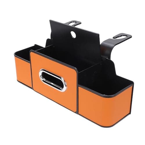 Car Back Seat Organizer, Headrest Storage Box with Cup Holder and Tissue Box, Multifunctional Organizer with 2 Hooks for Car Travel Accessories (Orange) — view 2