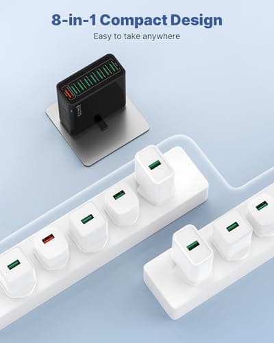 33W USB Plug UK, 8-Port Multi USB Charger Fast Charge Fast Charging Plug,Multiple Power Adapter Multiport Mains Wall Plug for iPhone 16 15 14 13 12 11 Pro Max SE XS XR Plus, iPad, Samsung Galaxy — view 6