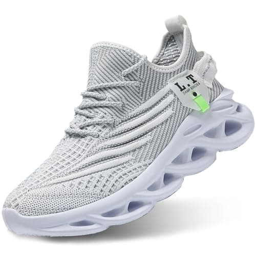 XKOWUO Mens Womens Trainers Walking Running Shoes Non Slip Gym Slip On Tennis Trainers Outdoor Sports Sneakers Lightweight Workout Shoes White Size 5.5