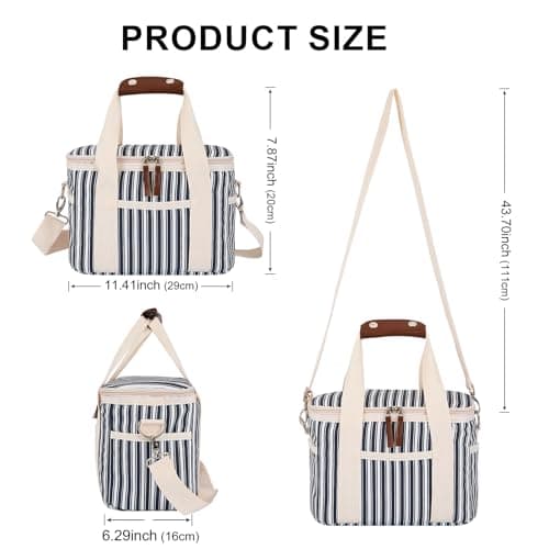 Nanxson 9L/15L/29L Large Insulated Lunch Bag for Women Adult Reusable Leakproof Picnic Lunch Box Freezable Cooler Tote Bag (9L,C-Navy Stripe) — view 2