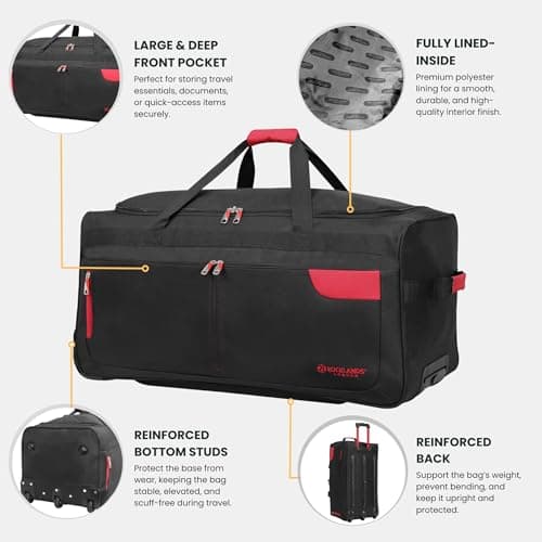 Rocklands® Lightweight Luggage Rolling Holdall Suitcase Wheeled Duffle Bag Cargo Sport Travel Bag RL501 (Red/Black, Large - 32" (H84 x L42 x W40 cm)) — view 3