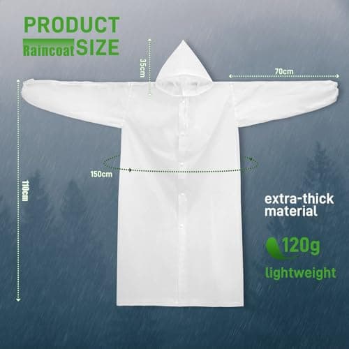 Yixker 2 Pack of Rain Poncho Raincoats for Women & Men,EVA Portable Reusable Waterproof Ponchos with Drawstring Hood and Elastic Cuff for Festival,Camping,Hiking Travel,Amusement Parks (White) — view 5