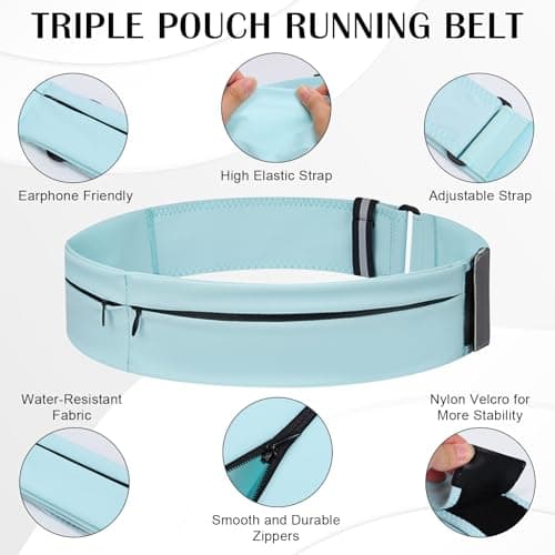 Running Belt for Women and Men Lightweight Running Waist Belt with Water Bottle Pocket, Multi-Pocket Phone Holder Running Pouch (1, Blue, Medium-23.6" - 33.5") — view 2