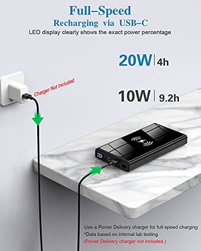 Wireless Portable Charger, Ultra Slim PD20W USB C Fast Charging 10000mAh Power Bank LED Display, External Battery Pack, Travel Essential Phone Powerbank for iPhone 17 16 Samsung S25 Google etc (black) — view 4