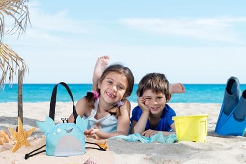 CAREOR Creative Beach Zipper Bag, Portable Crab-Shaped Mesh Beach Bag with Adjustable Shoulder Straps for Shell Sea Pool Toy (Lake Blue) — view 6