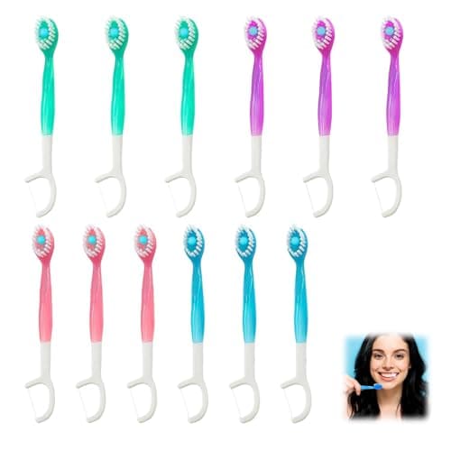 5 in 1 Mini Toothbrush with Toothpast + Tongue Scraper + Floss + Pick, Portable Travel Toothbrush Set Individually, Portable Oral Care, Individually Wrapped for Work Travel Camping