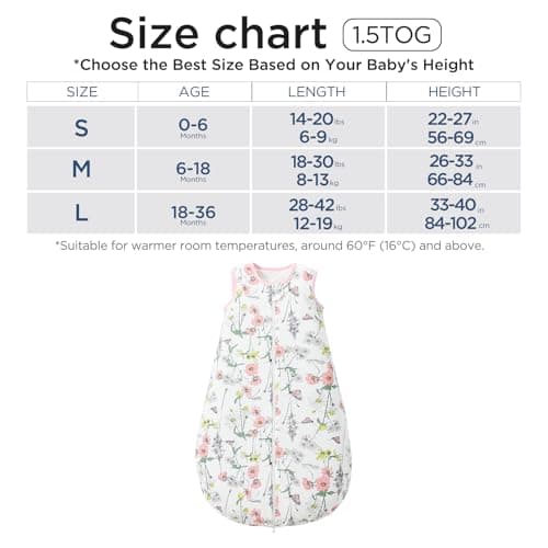 Duomiaomiao Baby Sleeping Bag 1.5 Tog, 100% Cotton Baby Wearable Blanket, Unisex Sleep Sack for 18-36 Months Girl Boy, Large Flower — view 4