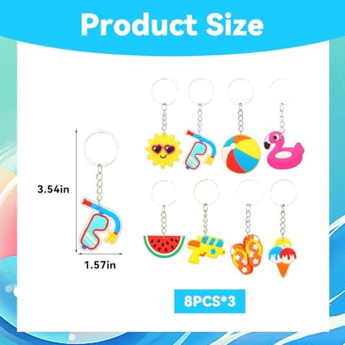 LYhsmg 8 Pack Summer Keychains for Kids, Hawaiian Party Favours, Beach Fruit Keyrings for Party Bag Fillers, Pool Party Decorations and Classroom Prizes — view 2