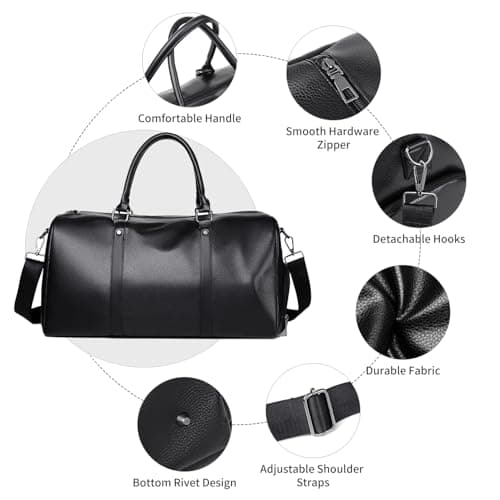 Lumavox Cabin Bag 40x20x25 Underseat Travel Duffel Bag,Leather Hand Luggage Bag Overnight Weekend Man Bag for Men with Shoe Compartment,Black — view 4