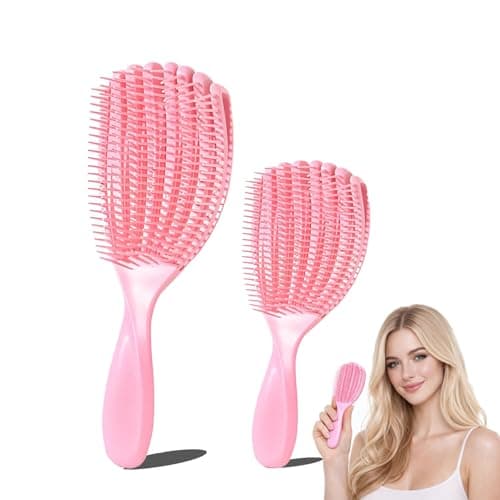 Detangling Hair Brush Set, Curved Vent Brush, Flexible Teeth, Pink 2-Pack
